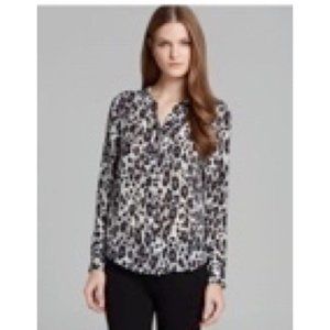 JOIE Womens‎ Blouse Multicolor Leopard Print Long Sleeve Notch Neck 100% Silk S